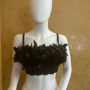 Bebe feather and sequins bustier bra